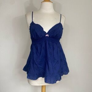 Victoria's Secret Women's Navy Eyelet Tank Top Size Small Coastal Loungewear